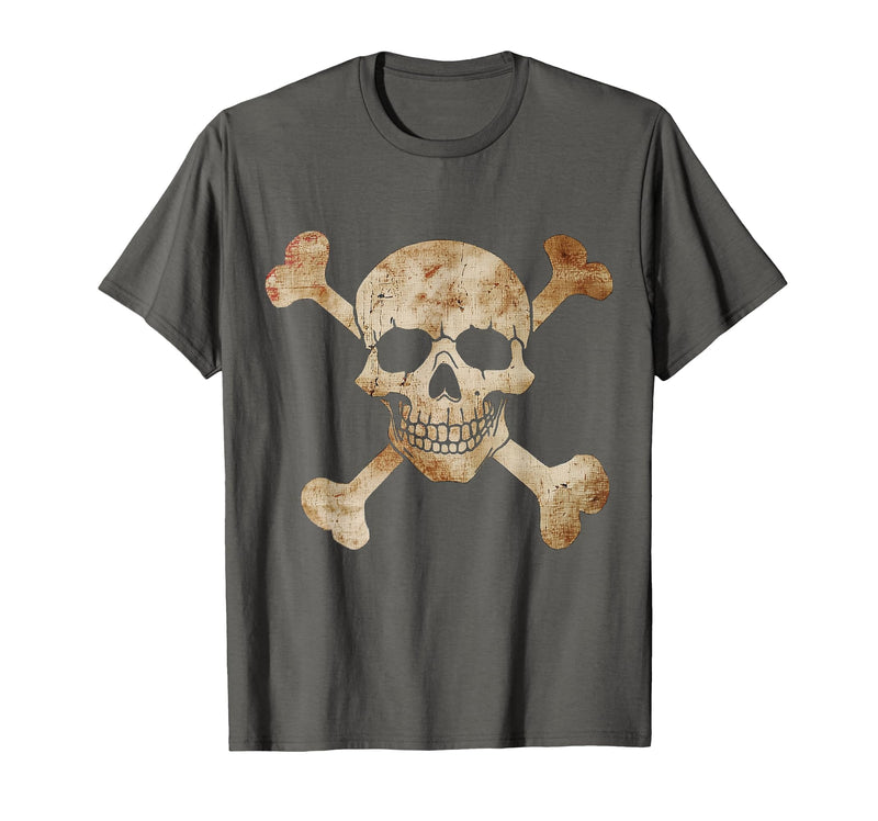 Halloween Designs. Pirate Flag Skull and Crossbones Skeleton Graphic Halloween T-Shirt - Asphalt Grey