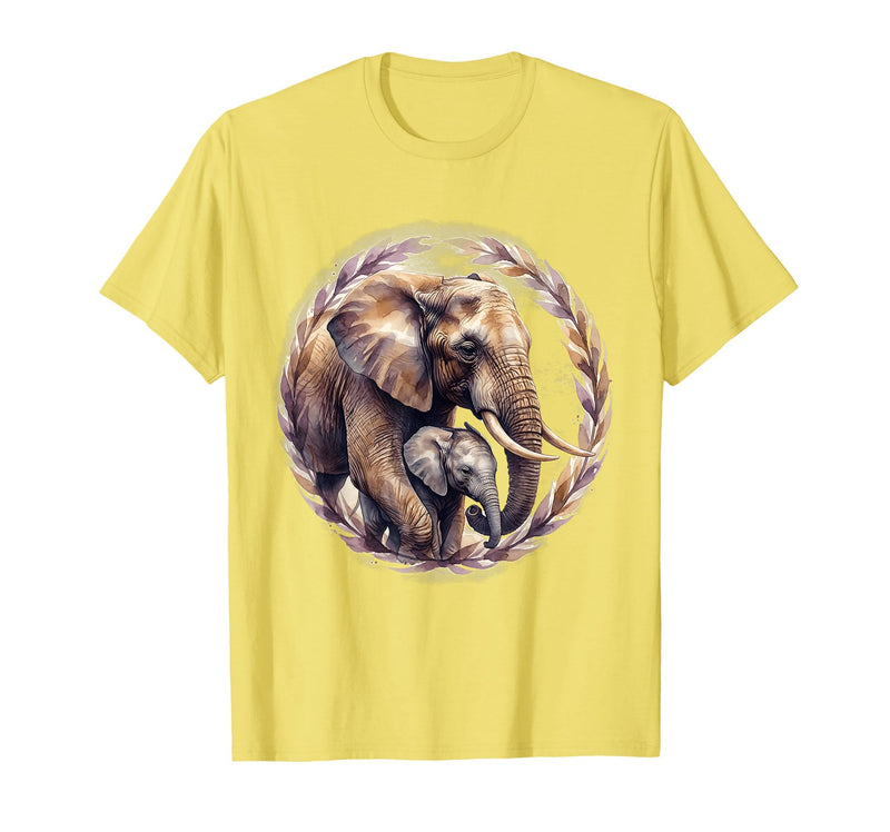 Mademark Elephant Love Gentle Trunk Embrace Wildlife Art T-Shirt - Men - Lemon Yellow