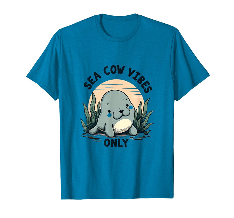 Mademark Sea Cow Vibes Only Manatee Design T-Shirt - Sapphire Blue
