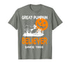BlackThreadCa Great Pumpkin Believer Halloween Fun Graphic T-Shirt - Olive Heather