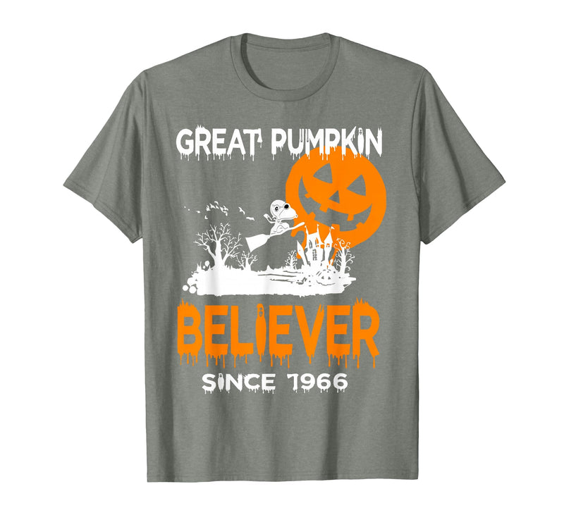 BlackThreadCa Great Pumpkin Believer Halloween Fun Graphic T-Shirt - Olive Heather