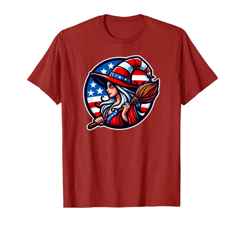Witch American Patriotic Halloween USA T-Shirt - Cranberry Red
