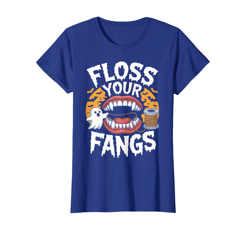 Spooky Dental Office Halloween Dental Crew Ghost Floss Your Fangs Dental Halloween Shirt Dentist Halloween T-Shirt - Royal