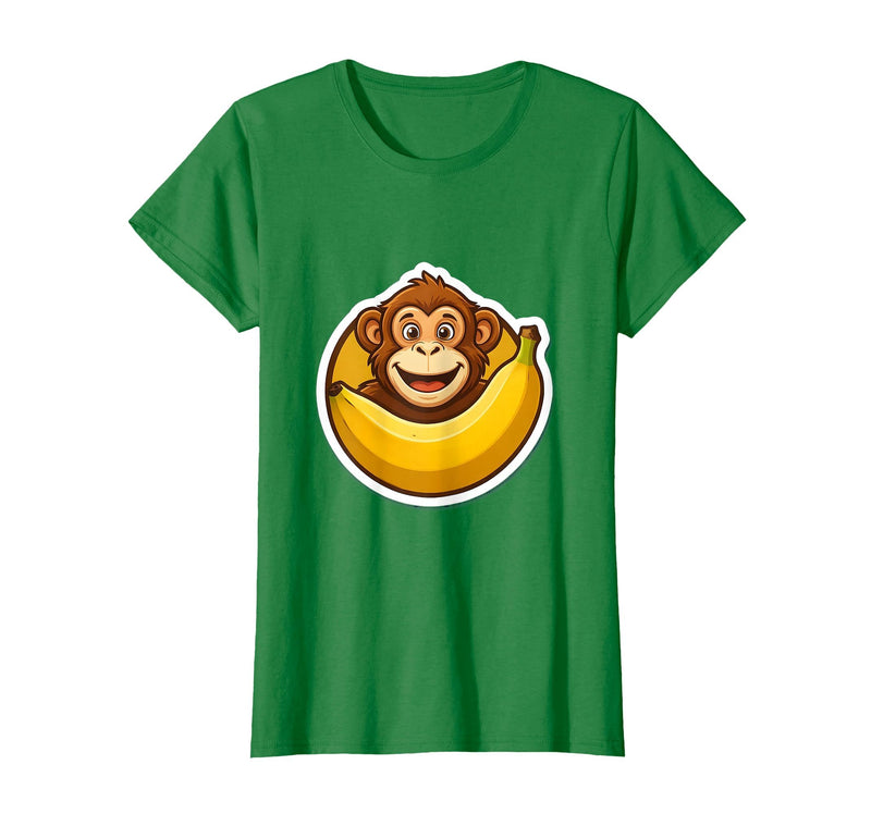 Mademark Monkey Eating Oversized Banana Slice Graphic T-Shirt - Women - Kelly Green