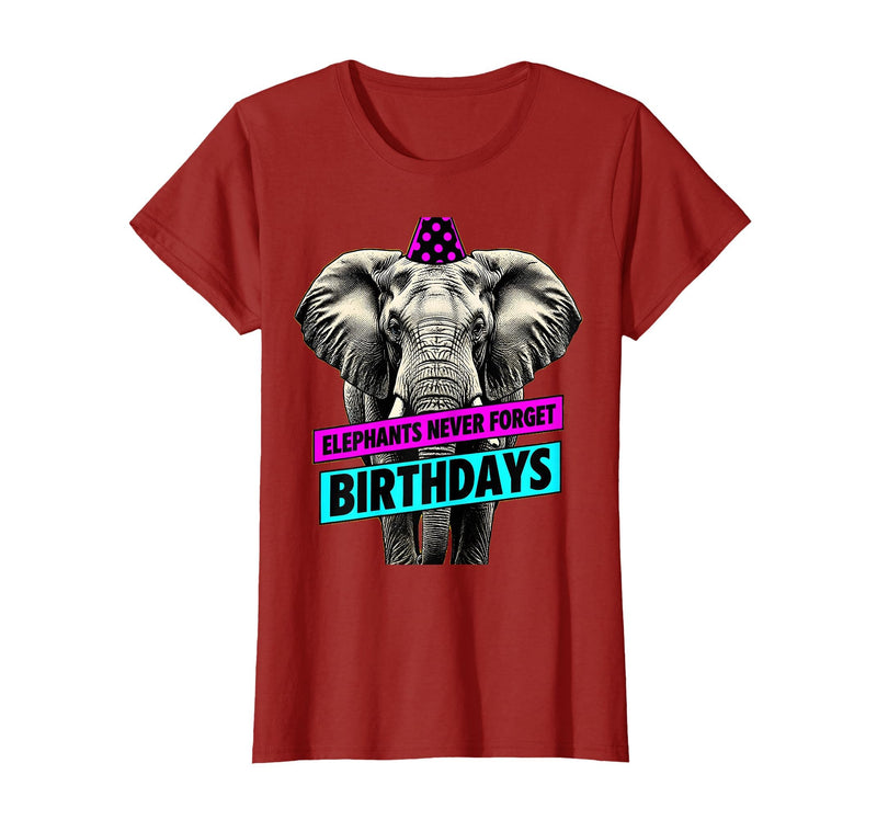 Mademark Elephants Never Forget Birthdays Funny Design T-Shirt - Women - Cranberry Red