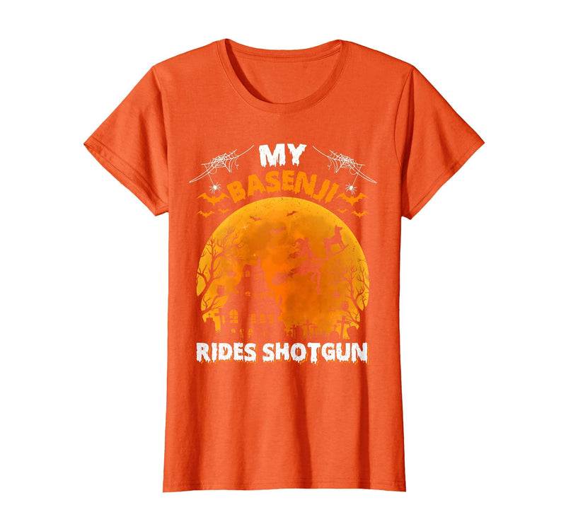 Basenji Dog Witch Halloween Gifts My Basenji Rides Shotgun Basenji Dog Halloween T-Shirt - Orange