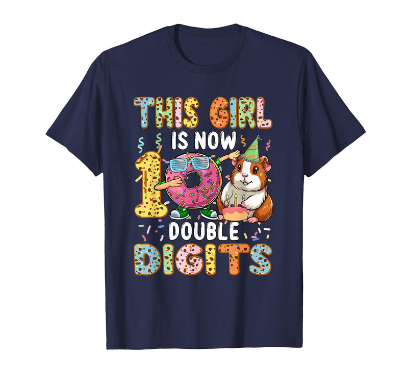 Rodent Birthday Costume Girl Costume 10 Double Digits Funny 10th Birthday Guinea Pig T-Shirt - Navy Blue