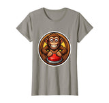 Mademark Monkey Pressing Big Red Button Funny Stupid Tee T-Shirt - Women - Slate Grey