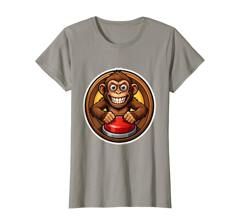 Mademark Monkey Pressing Big Red Button Funny Stupid Tee T-Shirt - Women - Slate Grey
