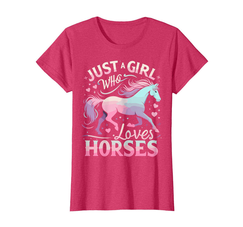 Funny Horse Lovers Just a Girl Who Loves Horses T-Shirt - Red Heather