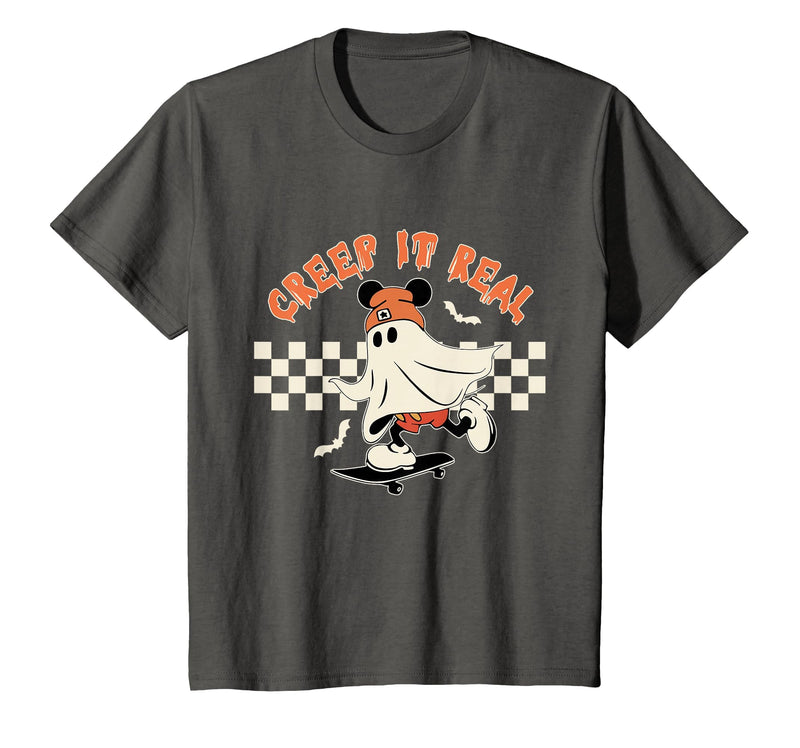 Halloween Creep it Real Vintage Ghost CKTEE2 Vintage Halloween Creep It Real Mouse Ghost Boy Fall Season T-Shirt - Asphalt