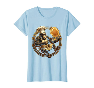 Funny Monkey Chef Flipping Pancakes Graphic Tee T-Shirt - Women