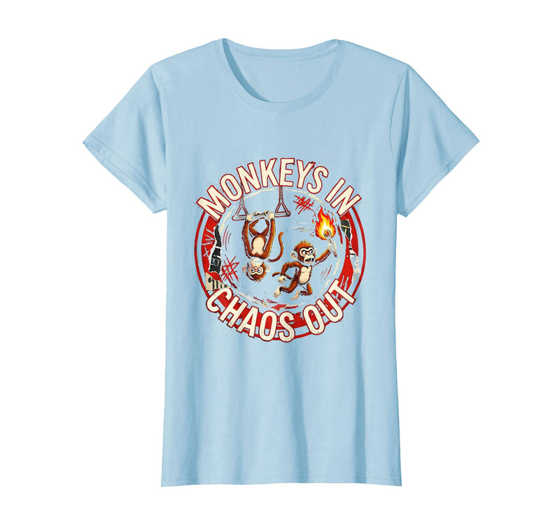 Mademark Monkeys In. Chaos Out. Punk Metal Circus Design T-Shirt - Women - Baby Blue