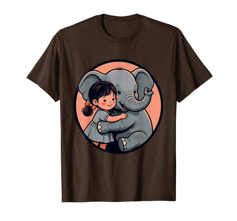 Mademark Cute Girl Snuggling Baby Elephant Graphic Tee T-Shirt - Men - Brown