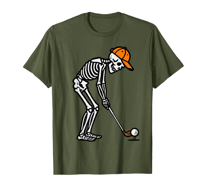 Halloween Tees for Women Men Kids Skeleton Golf Halloween Golfer Costume Dad Mens Boys Kids T-Shirt - Olive Green