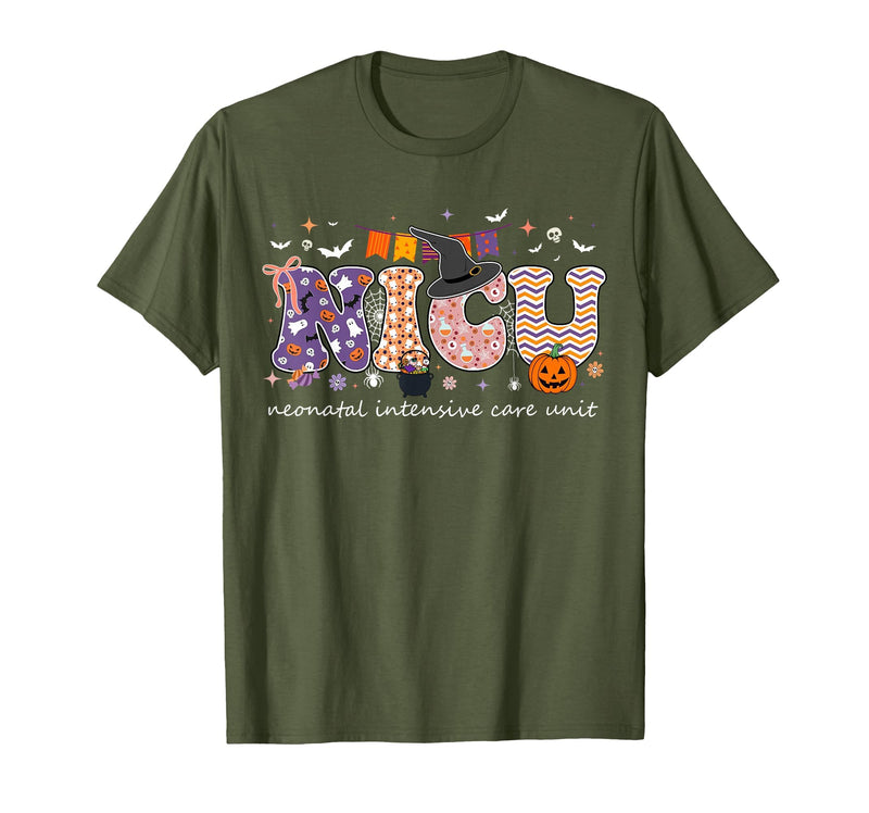 Halloween NICU Nurse Neonatal Intensive Care Neonatal Intensive Care Unit Coquette NICU Nurse Halloween T-Shirt - Olive Green