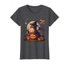Halloween Dragons Fantasy Spooky Witchy Cute Halloween Dragon Witch Hat Pumpkin Moon Fantasy T-Shirt - Dark Heather Grey