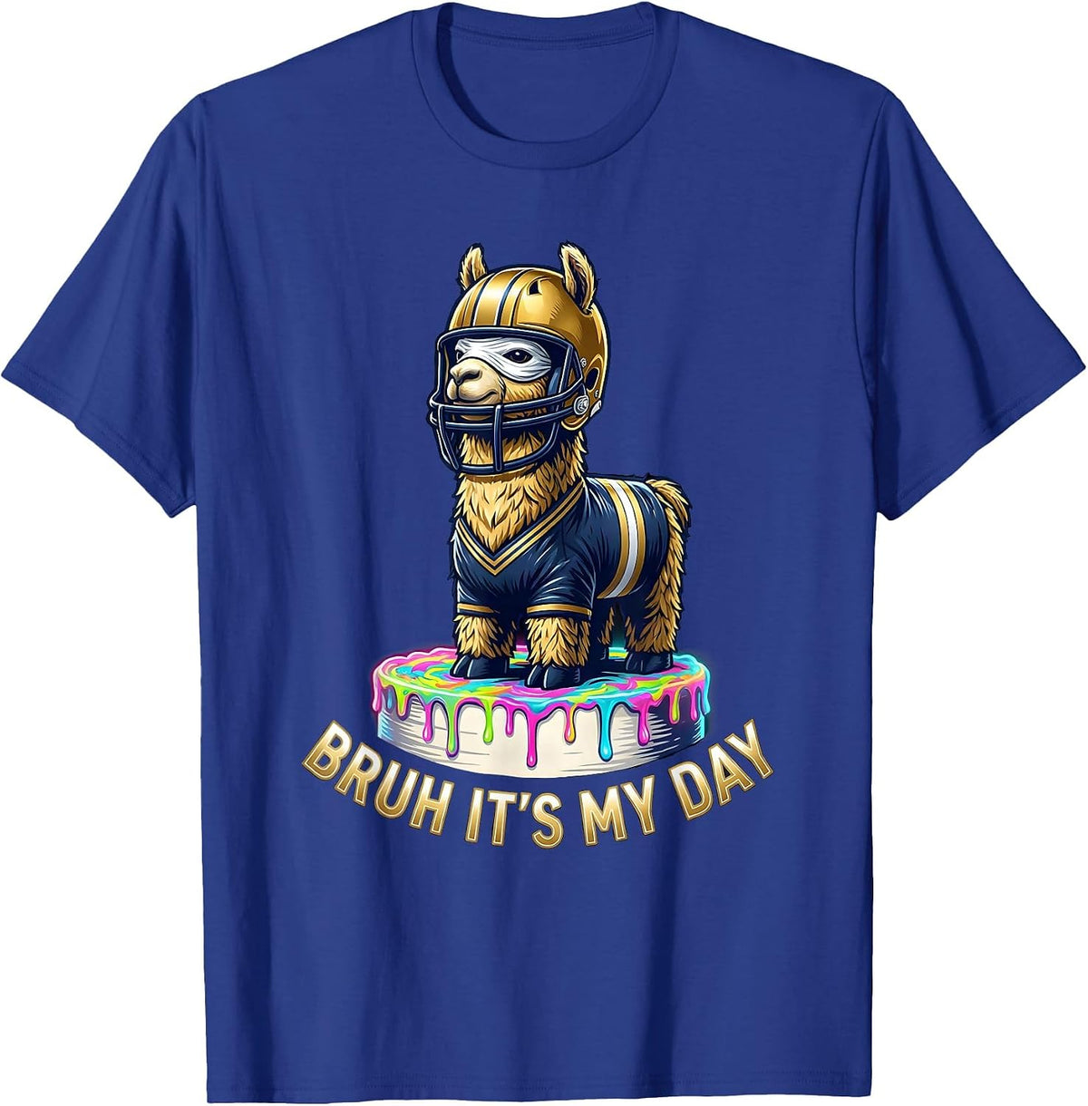 Bruh It's My Day Funny Llama Pinata Birthday Kids Party T-Shirt - Royal Blue