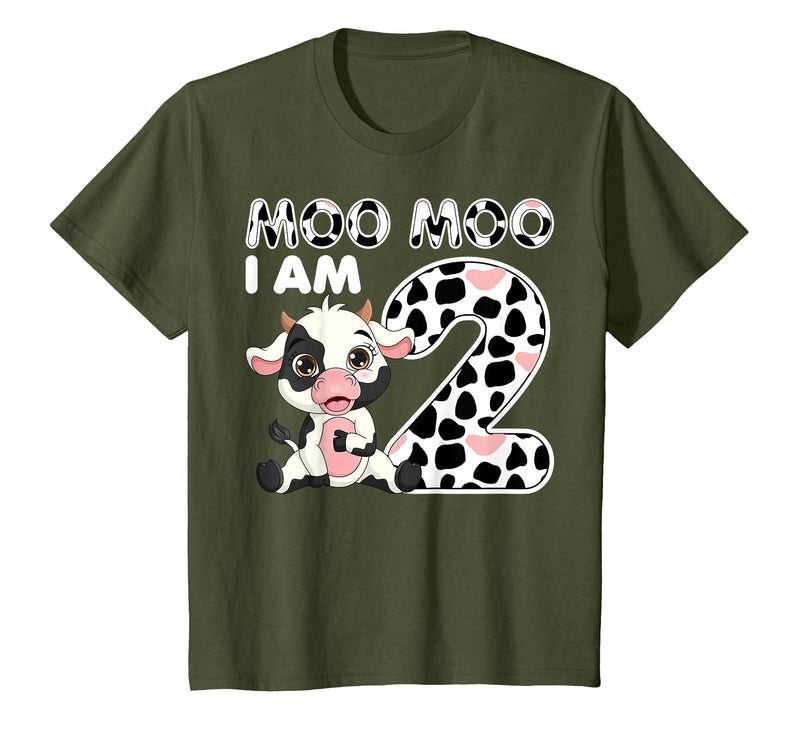Cow 2nd Birthday Gifts Co. Cow Moo Moo I'm Two - 2 Years Old Cow Lover 2nd Birthday T-Shirt - Olive Green