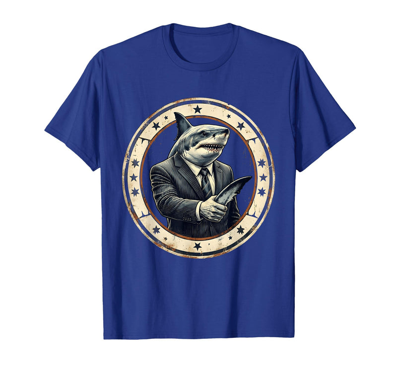 Mademark Shark Business Suit Handshake Funny Graphic T-Shirt - Royal Blue
