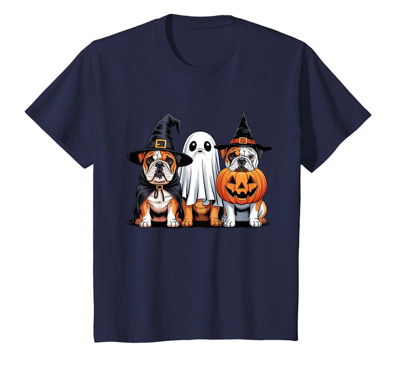 English Bulldog Halloween Funny Dog Lover Pumpkin Witch T-Shirt - Navy Blue