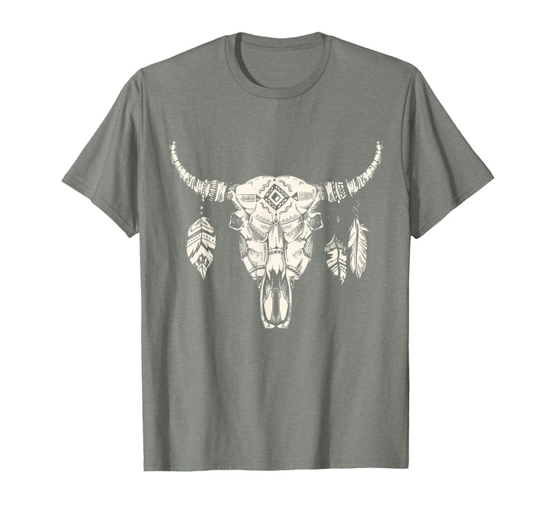 Buffalo Animals Gift Idea Bison Buffalo Skull Animal Design T-Shirt - Olive Heather