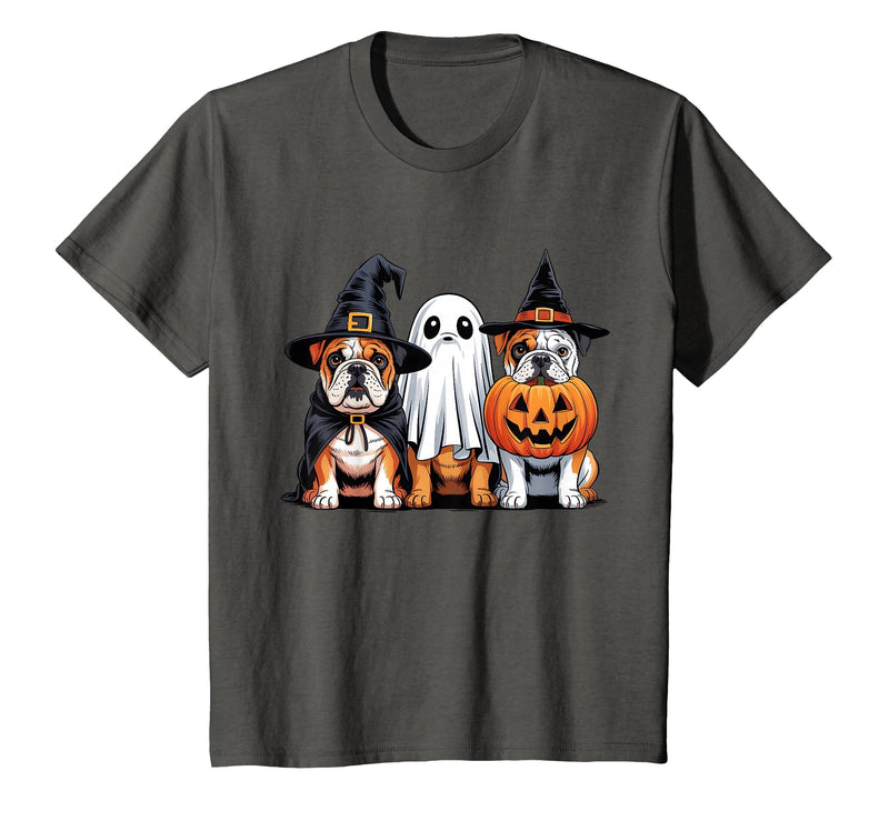 English Bulldog Halloween Funny Dog Lover Pumpkin Witch T-Shirt - Asphalt Grey