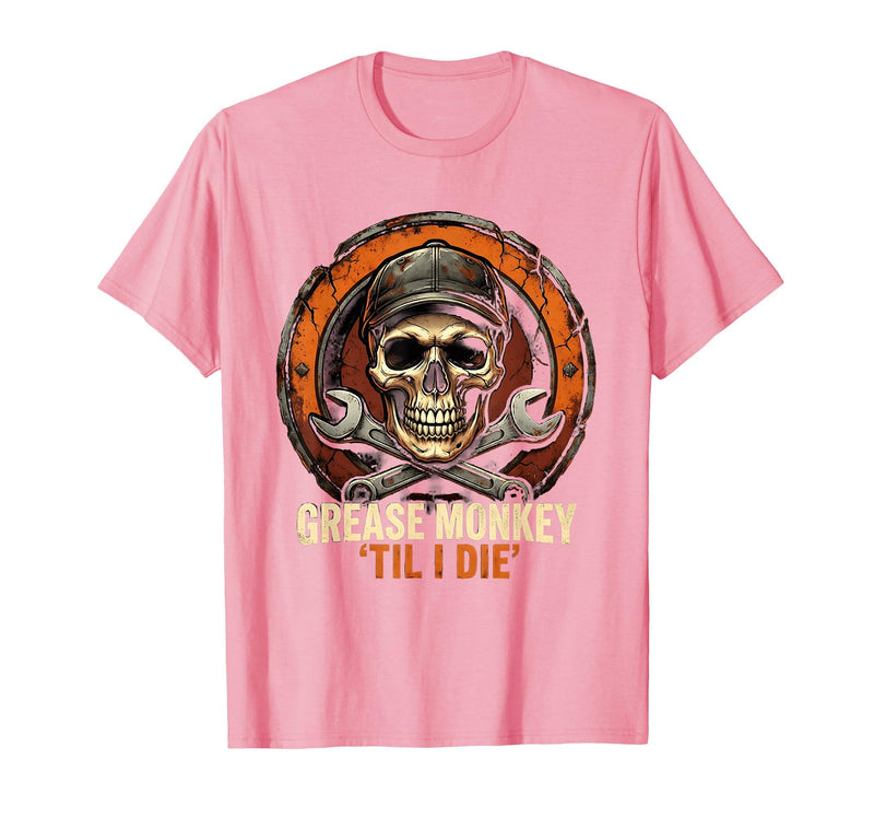 Mademark Grease Monkey 'Til I Die Mechanic Skull Design T-Shirt - Men - Pink