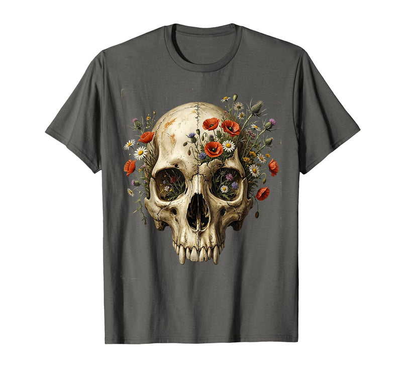 Mademark Elephant Skull Wildflower Bloom Graphic T-Shirt - Men - Asphalt Grey