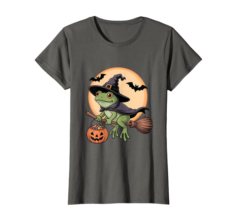Frog Lover Halloween Party Wear Frog Witch Hat Pumpkin Halloween Costume Men Women Kids T-Shirt - Asphalt Grey