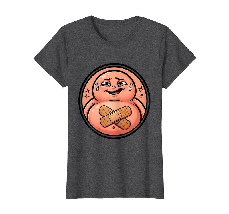 Mademark Tummy Ache Survivor Cute Stomach Bandage Graphic T-Shirt - Dark Heather Grey