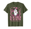 Arich.Tee's Breast Cancer Awareness Ghost in October We Wear Pink Breast Cancer Witch Ghost Halloween T-Shirt - Olive Green