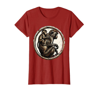 Baby Monkey Clinging to Mother's Back Design T-Shirt - Women