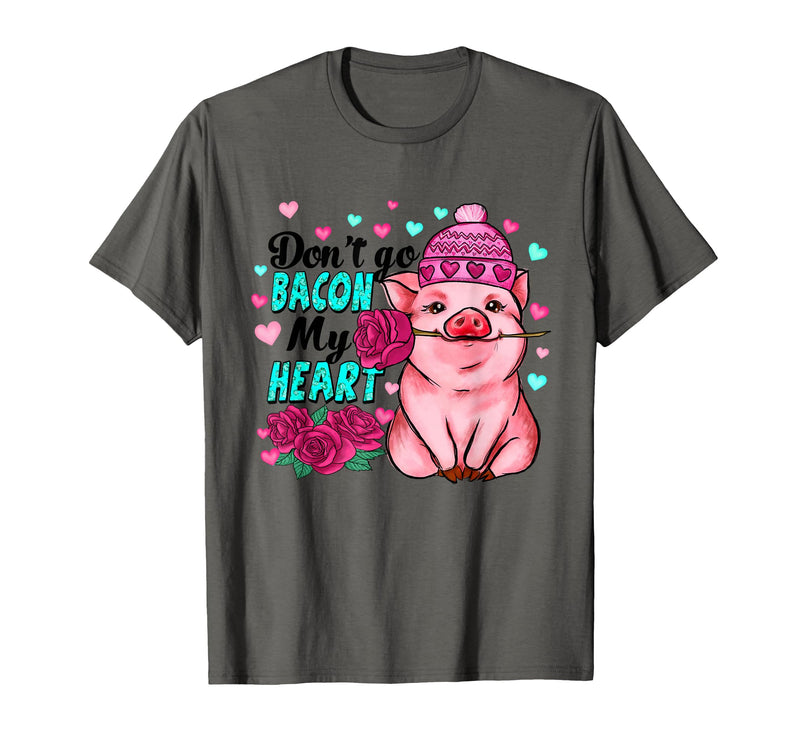 Punny Pig Valentine Apparel Don't Go Bacon My Heart Funny Pig Valentine Tee T-Shirt - Asphalt Grey