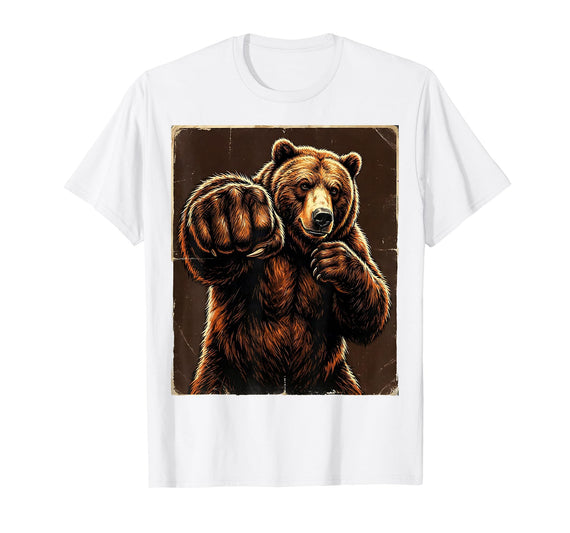Mademark Boxing Bear Graphic Tee Punching Fighter Design T-Shirt - White