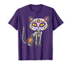 Halloween Cat Shirts For Women Men Kids Owner Sugar Skull Cat Dia De Muertos Day of Dead Halloween Mexican T-Shirt - Purple