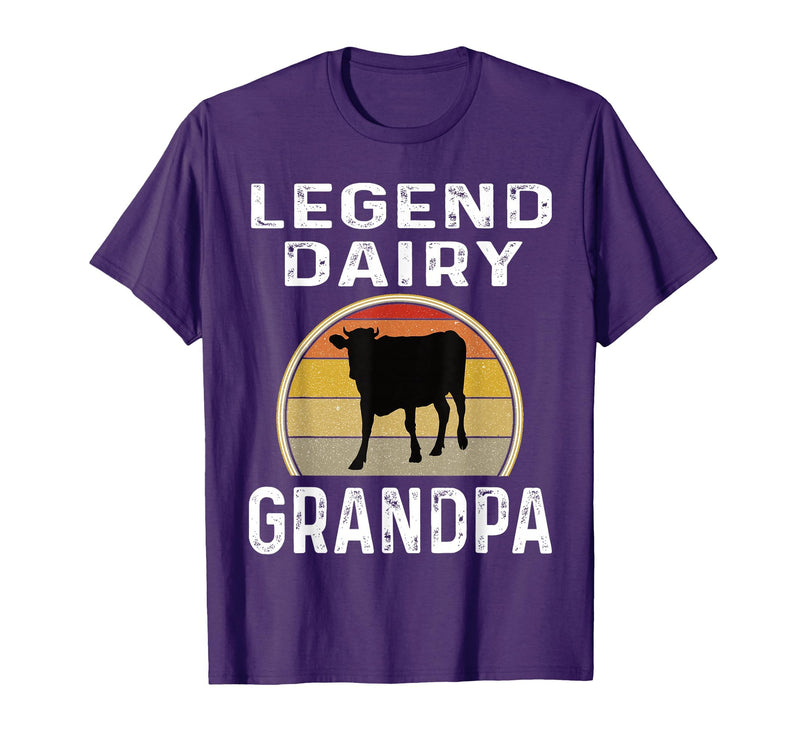 Funny Dairy Farmer Gifts Legend Dairy Grandpa Retro Sunset Cow Farming Funny Cattle T-Shirt - Purple