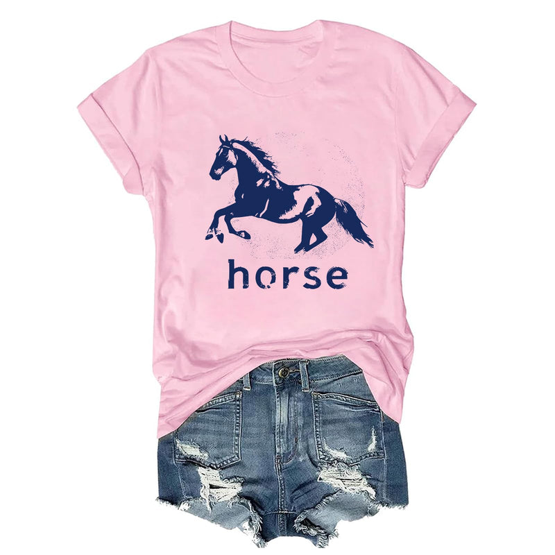 Pukcoun Horse Shirt Horse Lover V-Neck Shirt Retro Graphics T-Shirt Unisex - Pink