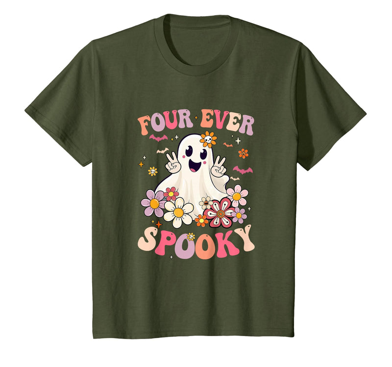 4th Birthday Party Halloween Costume Four Ever Spooky Halloween 4Th Birthday Party Decorations T-Shirt - Olive Green