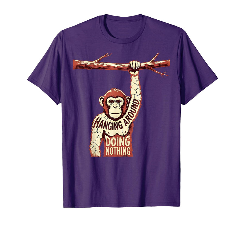 Mademark Hanging Around Doing Nothing Funny Monkey Design T-Shirt - Men - Purple