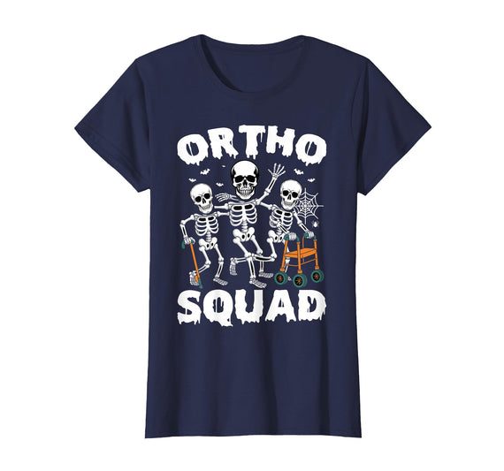 Ortho Squad Halloween Gifts Co. Ortho Squad Skeleton RN Orthopedic Nurse Halloween T-Shirt - Navy Blue