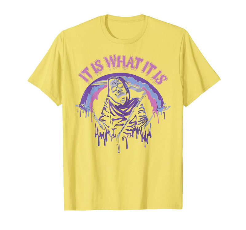 Funny It Is What It Is Tee Shirt It's What It is: Death, Skeleton T-Shirt - Lemon Yellow