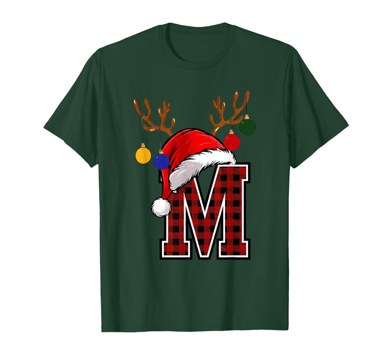 Christmas Buffalo Plaid Alphabet Tees Letter M Name Initial Buffalo Plaid Alphabet Monogram T-Shirt - Dark Green