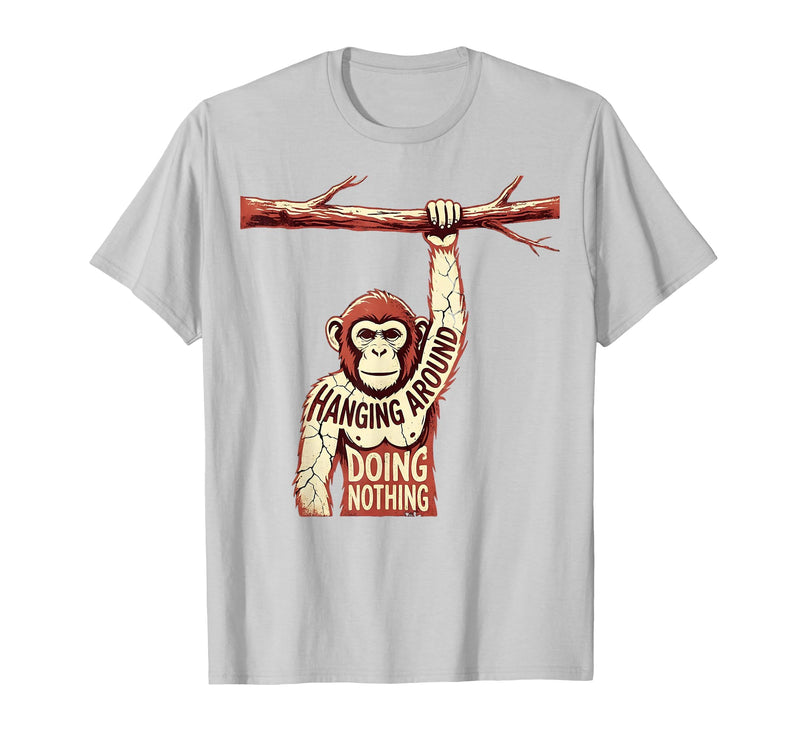 Mademark Hanging Around Doing Nothing Funny Monkey Design T-Shirt - Men - Silver Grey