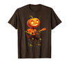 Funny Pumpkin Head Halloween Ukulele Tees Pumpkin Face Playing Ukulele Halloween Costume Men Boys Kids T-Shirt - Brown