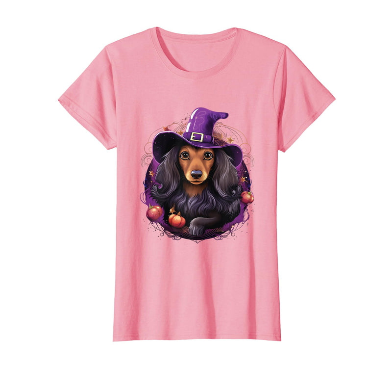 Dachshund Lovers Halloween Costume Cute Witch Funny Dachshund Halloween Costume Dog Lover T-Shirt - Pink
