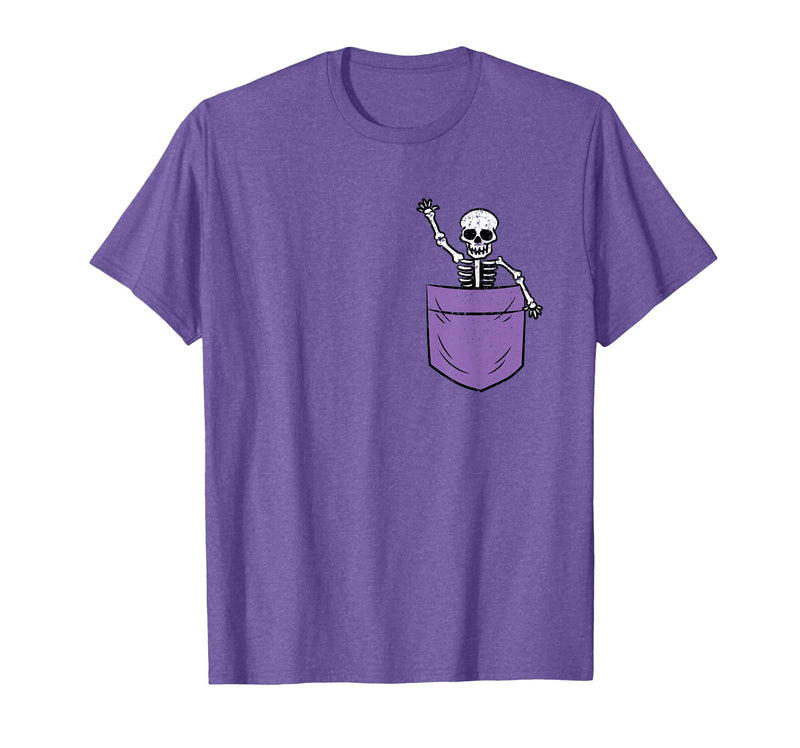 Halloween Shirts Skeleton Costume Men Women Kids Skeleton Pocket Halloween Costume Funny Skull Character T-Shirt - Purple