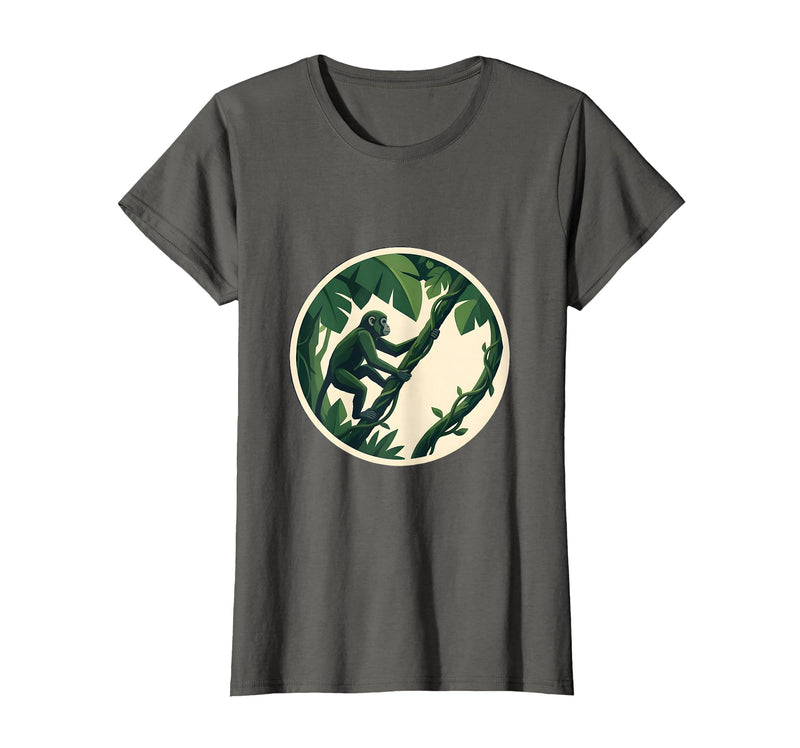 Mademark Monkey Hanging From Jungle Vine Illustration T-Shirt - Women - Asphalt Grey
