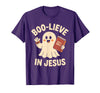 Christian Halloween Merch Boo-Lieve in Jesus - Christian Halloween Christianity T-Shirt - Purple