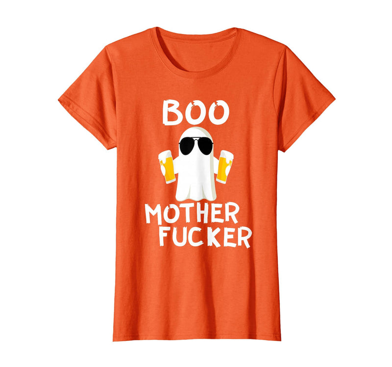 Vulgar Halloween Tee Shop Boo Motherfucker Funny Beer Drinking Ghost Adult Halloween T-Shirt - Orange
